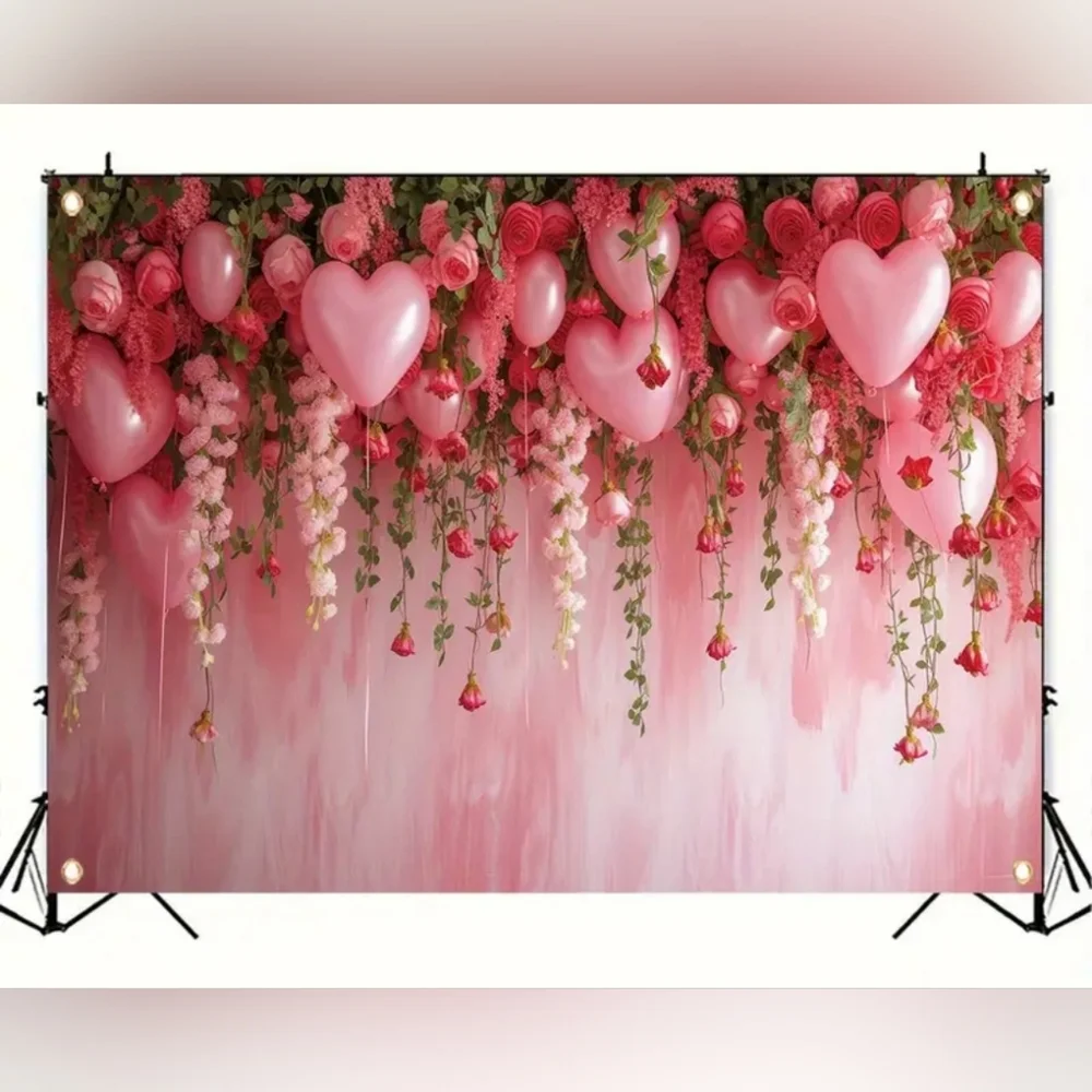 Pink Heart Balloon Floral Love Party Backdrop Tapestry 90x70 NEW V9